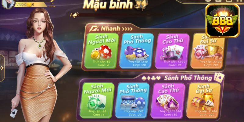 Khám phá với bốn phòng chơi phổ biến trong Mậu Binh
